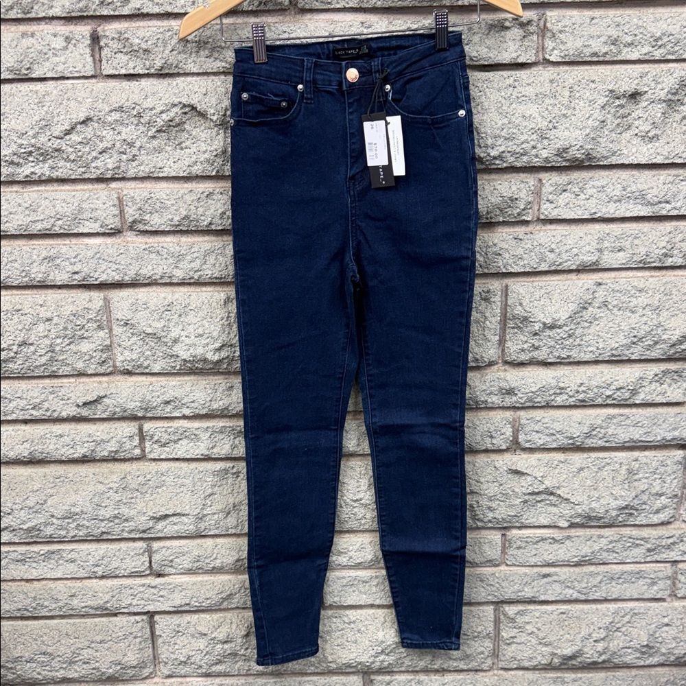 Black Tape_ Dark Blue High-Rise Skinny Jeans